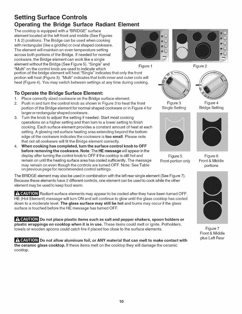 To operate the bridge surface element, Operating the dual surface element, Setting surface controls | Operating the bridge surface radiant element | Kenmore 790.4056 User Manual | Page 10 / 16