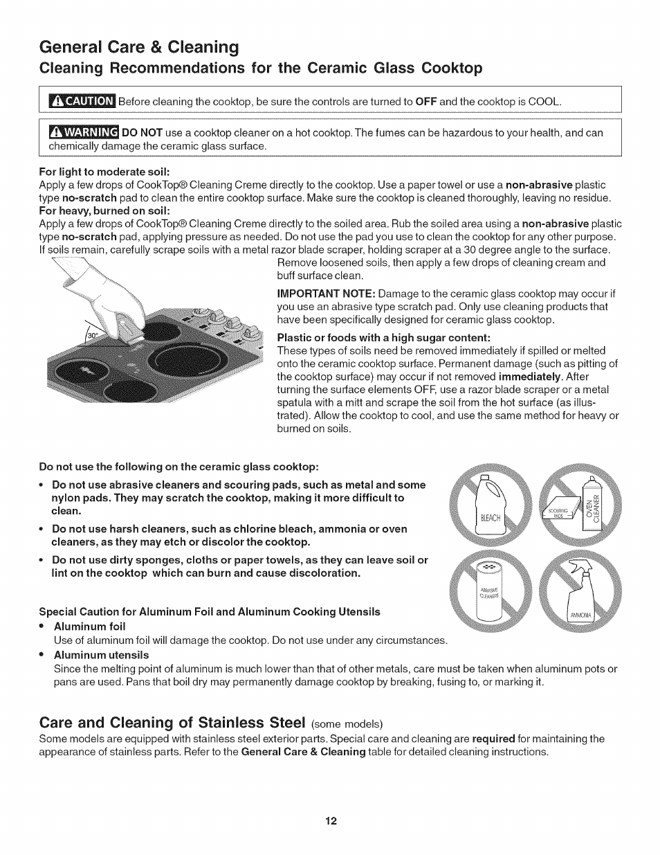 Care and cleaning of stainless steel (some models), Care and cleaning of stainless steel, General care & cleaning | Kenmore 790.4056 User Manual | Page 12 / 16