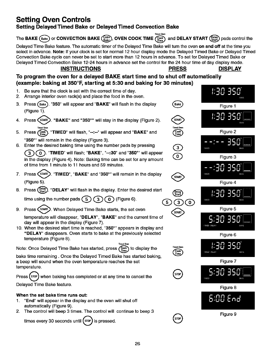 Setting oven controls, Instructions press display, 350’d | 3u 350, Cd cd cd | Kenmore ELITE 790.99613 User Manual | Page 26 / 45