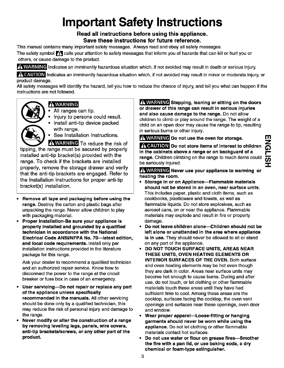 Read all instructions before using this appliance, Save these instructions for future reference, Important safety instructions | Kenmore ELITE 790.99613 User Manual | Page 3 / 45