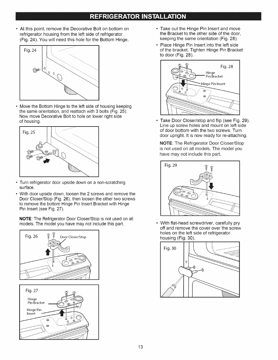 Refrigerator installation | Kenmore 795.7937 User Manual | Page 13 / 32