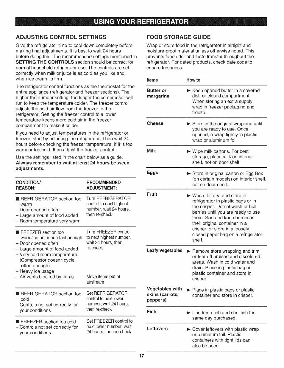 Food storage guide, Using your refrigerator | Kenmore 795.7937 User Manual | Page 17 / 32