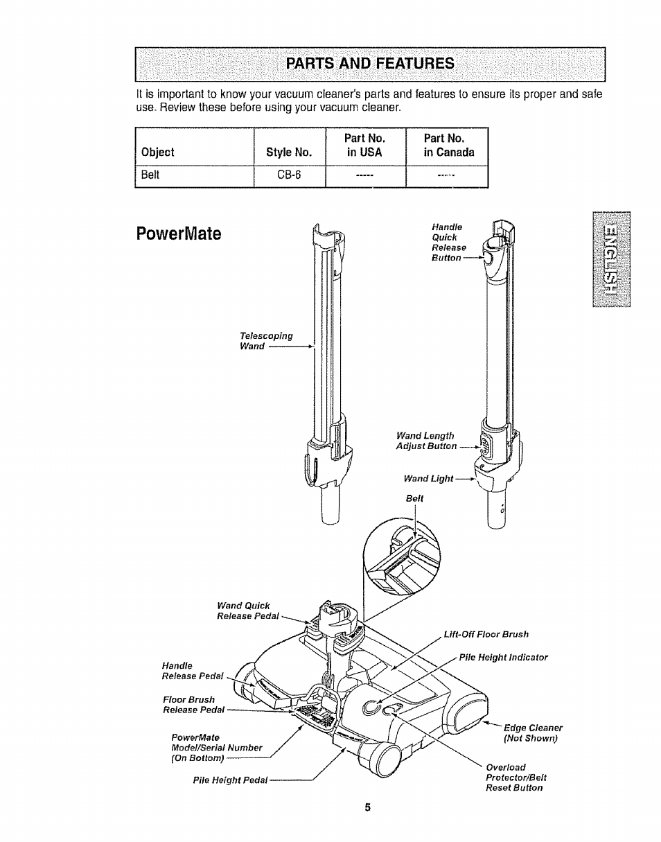 Parts and features | Kenmore 116.28014 User Manual | Page 5 / 48