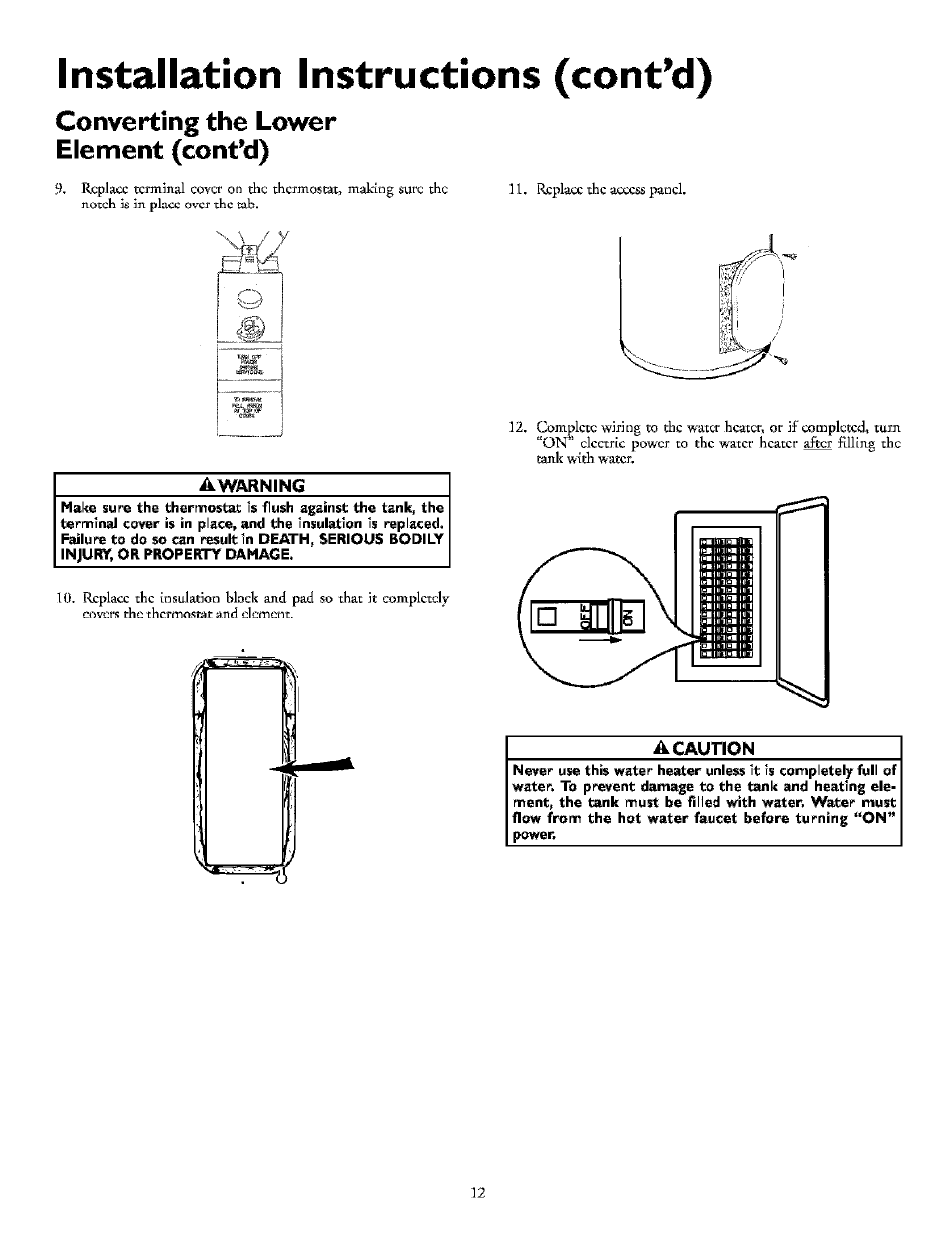 Converting the lower element (cont’d), Bglllli, Installation instructions (cont’d) | Kenmore POWER MISER 153.32154 User Manual | Page 12 / 32