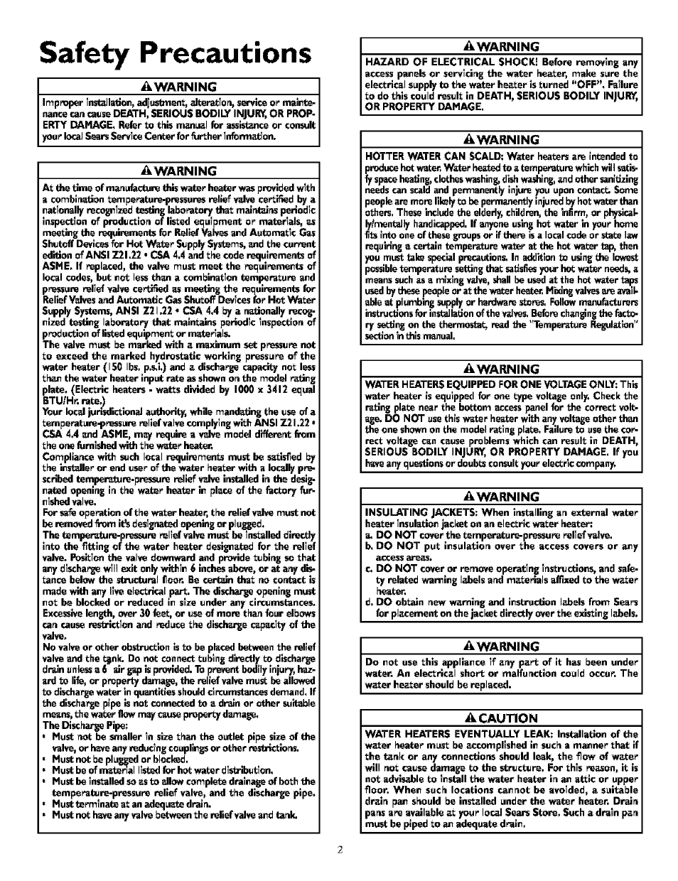 Awârning, Awarning, A caution | Safety precautions | Kenmore POWER MISER 153.32154 User Manual | Page 2 / 32