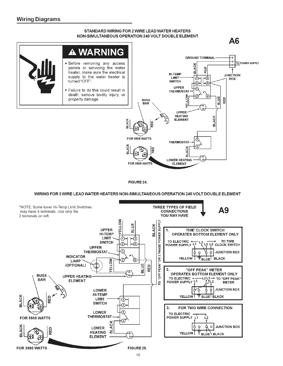 Wiring diagrams, A warning w | Kenmore I 53.329462 40 GALLON User Manual | Page 16 / 32