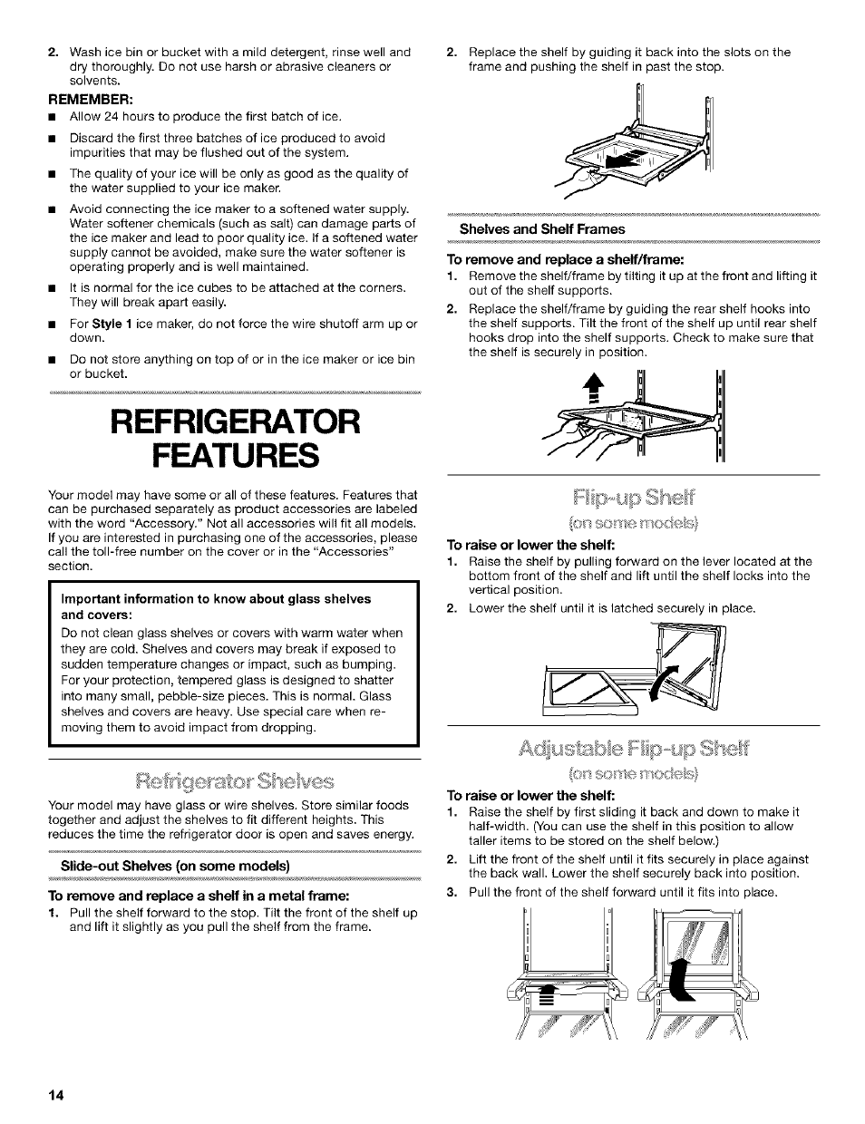 Refrigerator, F tip-up, Shelf | Kenmore 10653272301 User Manual | Page 14 / 25