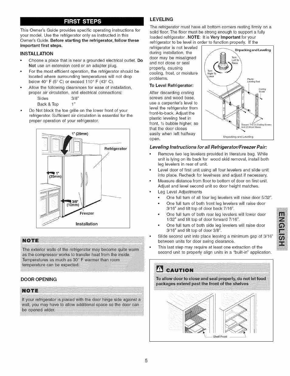 First steps, First steps -6, Mote | Kenmore 25344723104 User Manual | Page 5 / 10