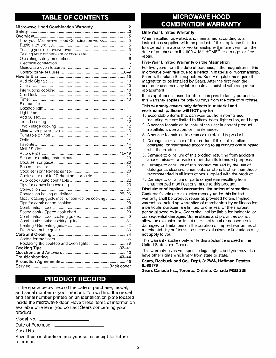 Kenmore Elite 721.88519 User Manual | Page 2 / 46