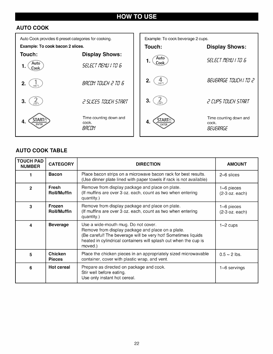 Auto cook, Auto cook table, Ft') | Ве1шбе | Kenmore Elite 721.88519 User Manual | Page 22 / 46