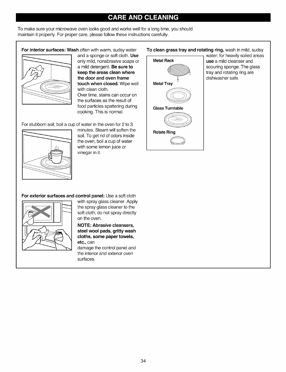 Care and cleaning | Kenmore Elite 721.88519 User Manual | Page 34 / 46