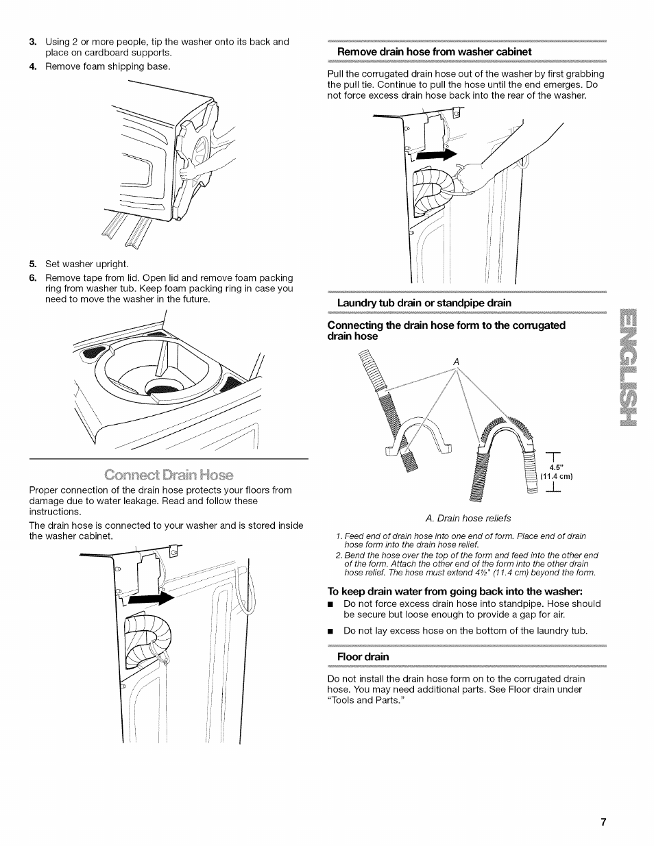 Remove drain hose from washer cabinet, Laundry tub drain or standpipe drain | Kenmore OASIS 110.2807 User Manual | Page 7 / 76