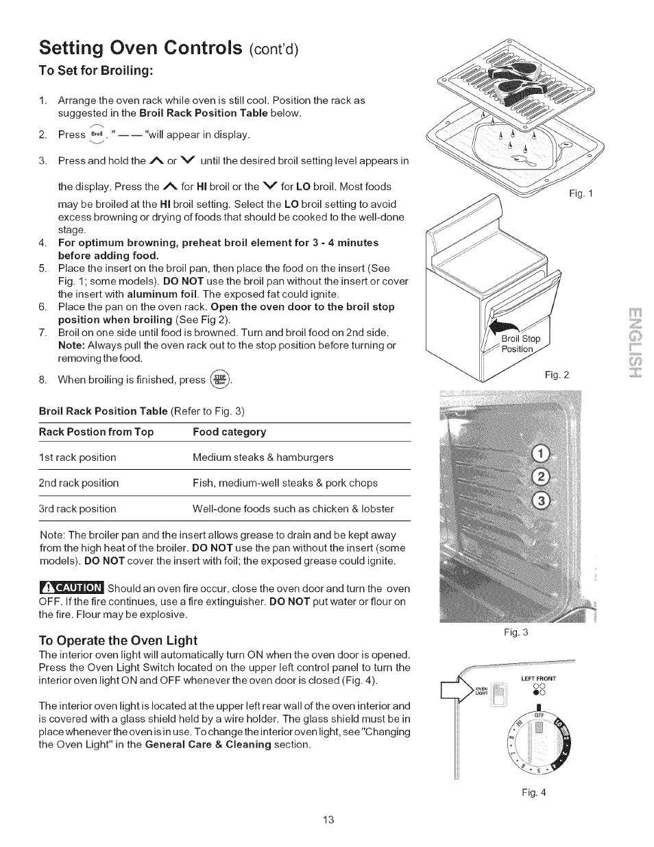 To operate the oven light, Setting oven controls, Cont’d) | Kenmore 9400* User Manual | Page 13 / 22