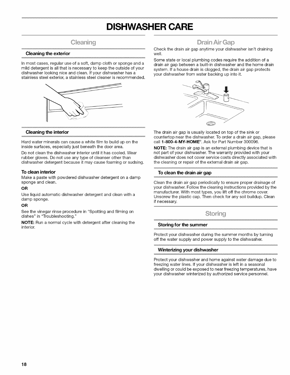Dishwasher care | Kenmore 665.1703 User Manual | Page 18 / 64