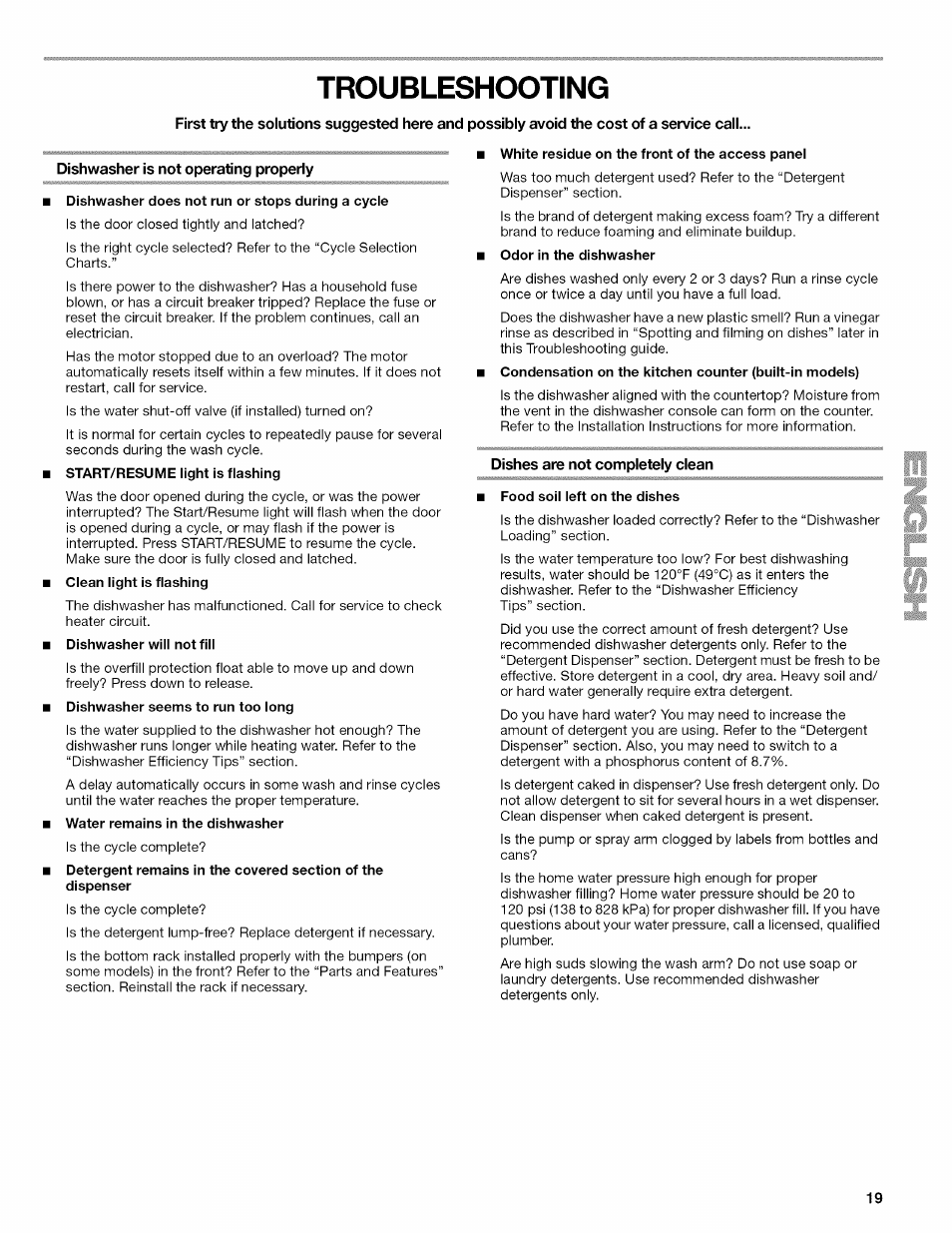 Troubleshooting | Kenmore 665.1703 User Manual | Page 19 / 64