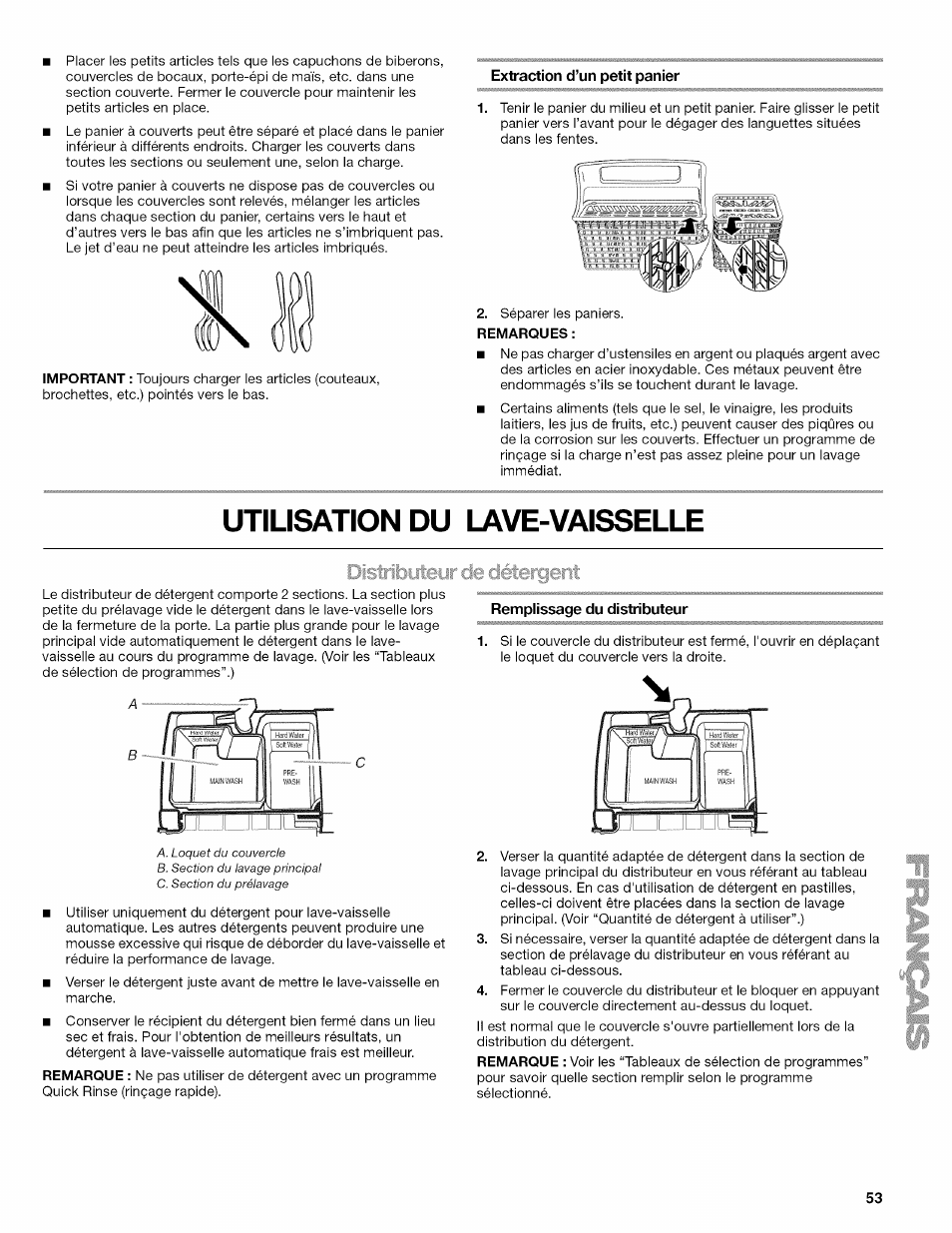 Utilisation du lave-vaisselle, Utilisation de votre nouveau lave-vaisselle | Kenmore 665.1703 User Manual | Page 53 / 64