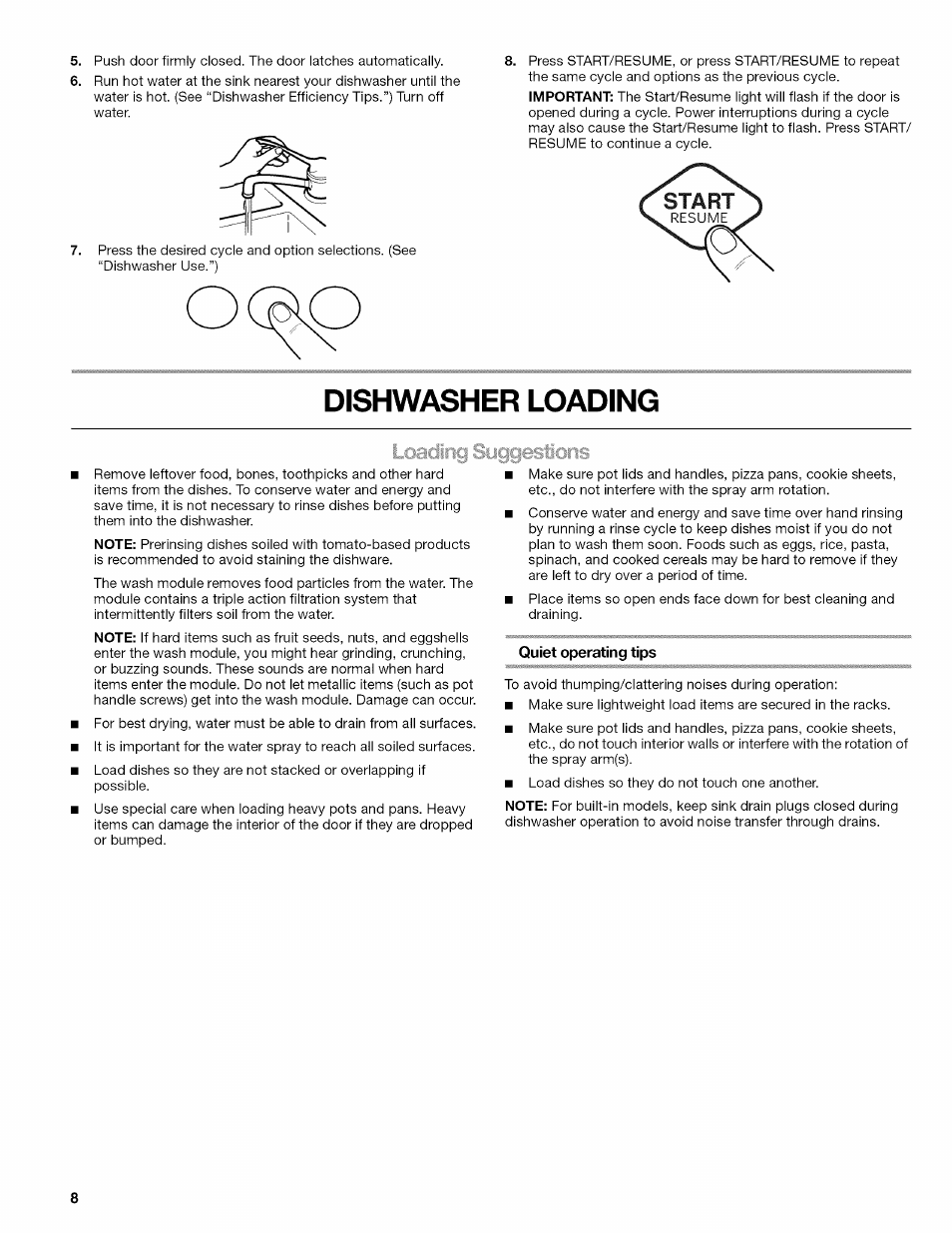 Dishwasher loading | Kenmore 665.1703 User Manual | Page 8 / 64