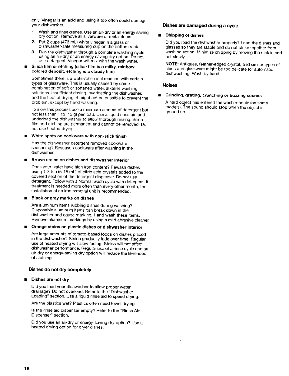 Noises | Kenmore 665.16714 User Manual | Page 18 / 19