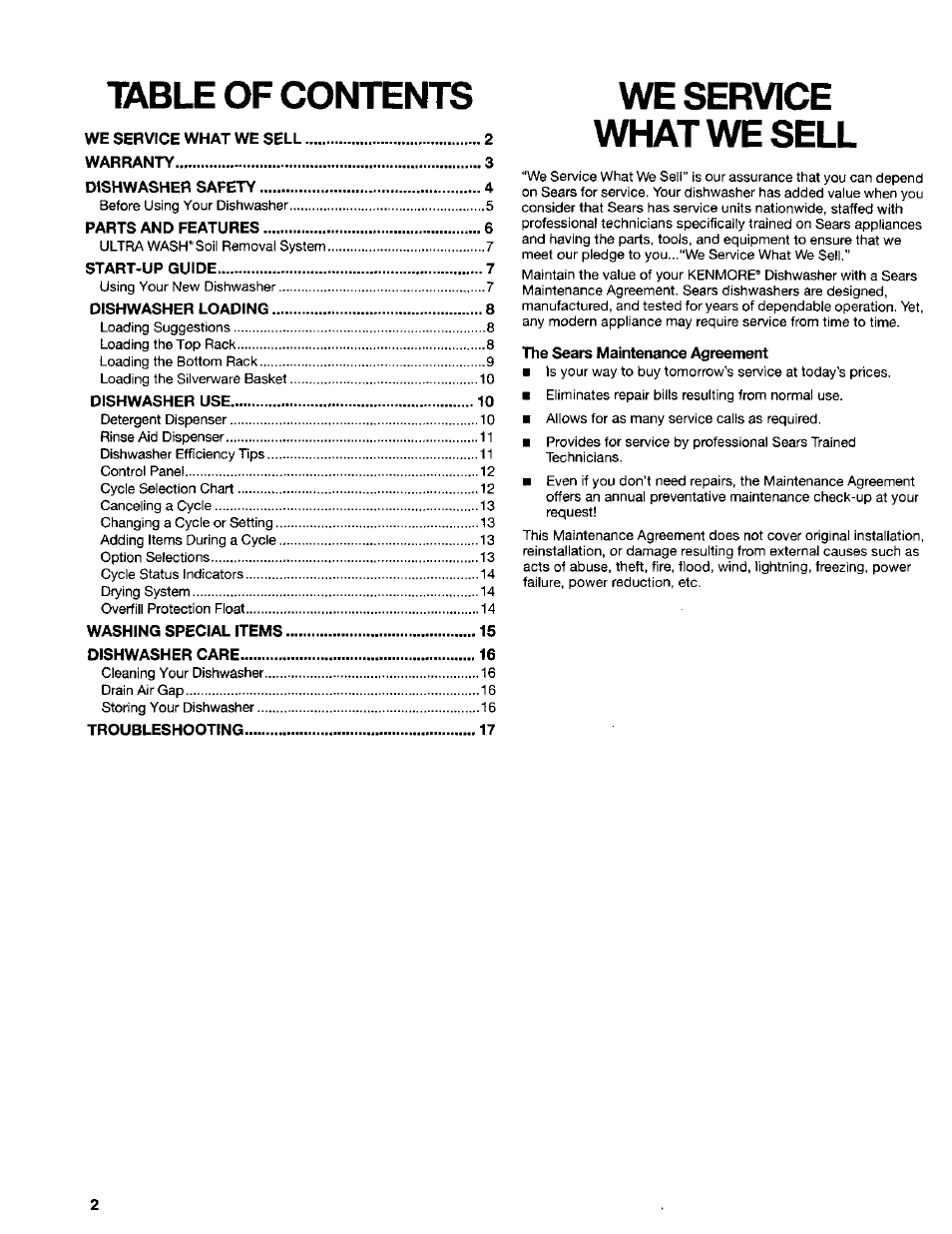 Table of contents we service, What we sell | Kenmore 665.16714 User Manual | Page 2 / 19