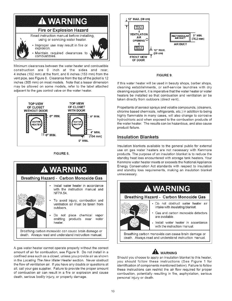 A warning, Awarning, Warning | Insulation, Fire, Blankets | Kenmore 153.33443 User Manual | Page 10 / 32