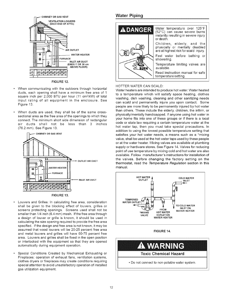 Water piping, Gas piping -16, Warning | Adanger | Kenmore 153.33443 User Manual | Page 12 / 32