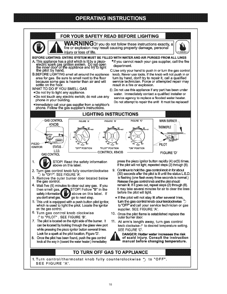 Operating instructions, Operating instructions -19, Ill1islr№fisspi^e%n8trywt | Warning, Safety read before, Lighting instructions, Turn, Appliance | Kenmore 153.33443 User Manual | Page 18 / 32