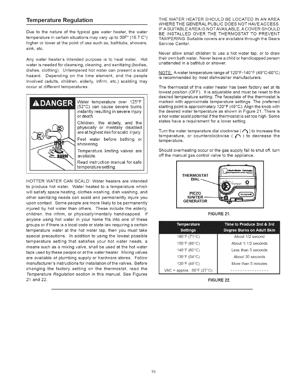 Adanger, Temperature regulation | Kenmore 153.33443 User Manual | Page 19 / 32