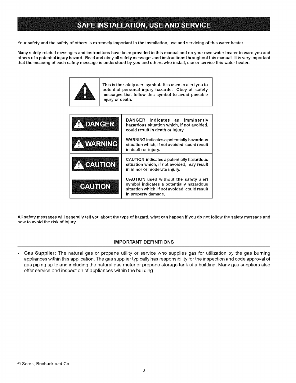 Safe installation, use and service, A danger, A warning | A caution, Caution, Danger, Warning | Kenmore 153.33443 User Manual | Page 2 / 32