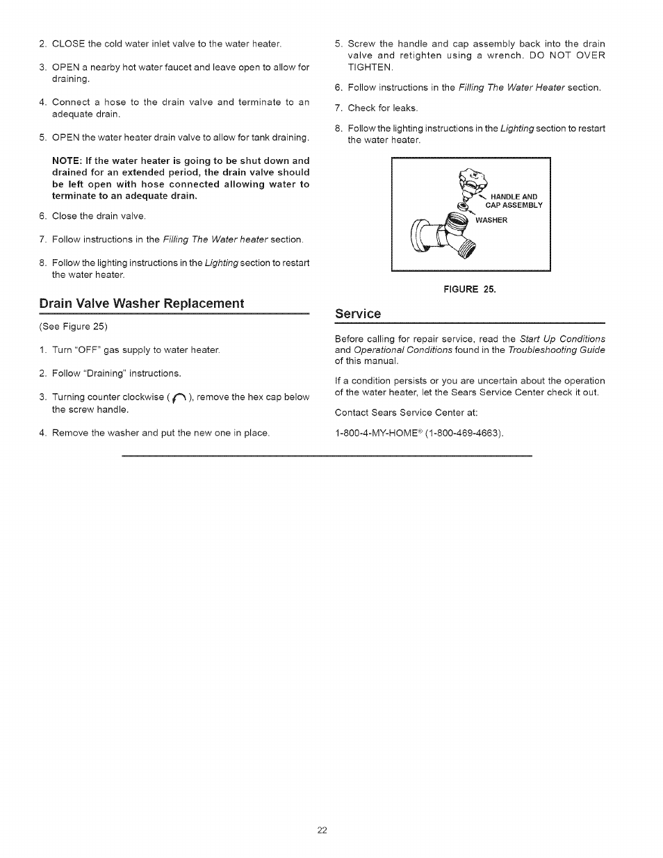 Drain valve washer replacement, Service | Kenmore 153.33443 User Manual | Page 22 / 32