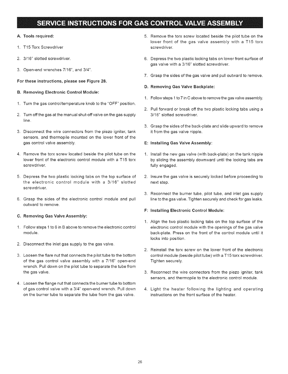 Service instructions for gas control valve, Assembly | Kenmore 153.33443 User Manual | Page 26 / 32