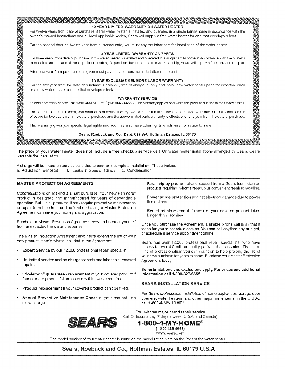 800-4-my-home, Sears, roebuck and co, Hoffman | Kenmore 153.33443 User Manual | Page 32 / 32