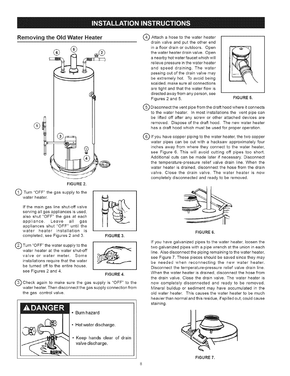 Installation instructions, Installation instructions -16, Removing the old water heater | Kenmore 153.33443 User Manual | Page 8 / 32