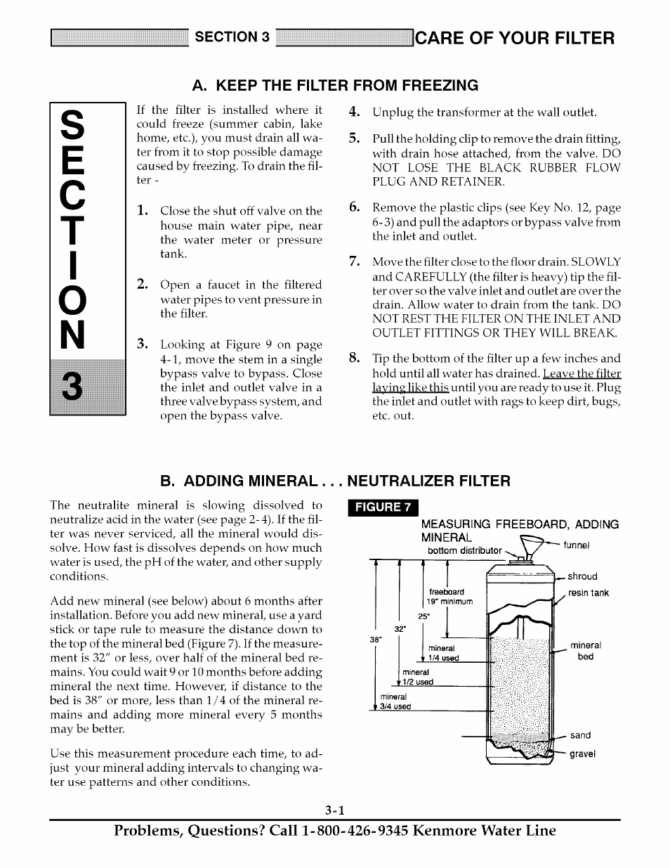 B. adding minerai neutralizer filter, Care of your filter, Keep the filter from freezing | B. adding minerai____ neutralizer filter | Kenmore 625.348235 User Manual | Page 13 / 28