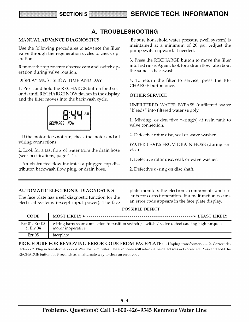 A. troubleshooting, Service tech. information | Kenmore 625.348235 User Manual | Page 20 / 28