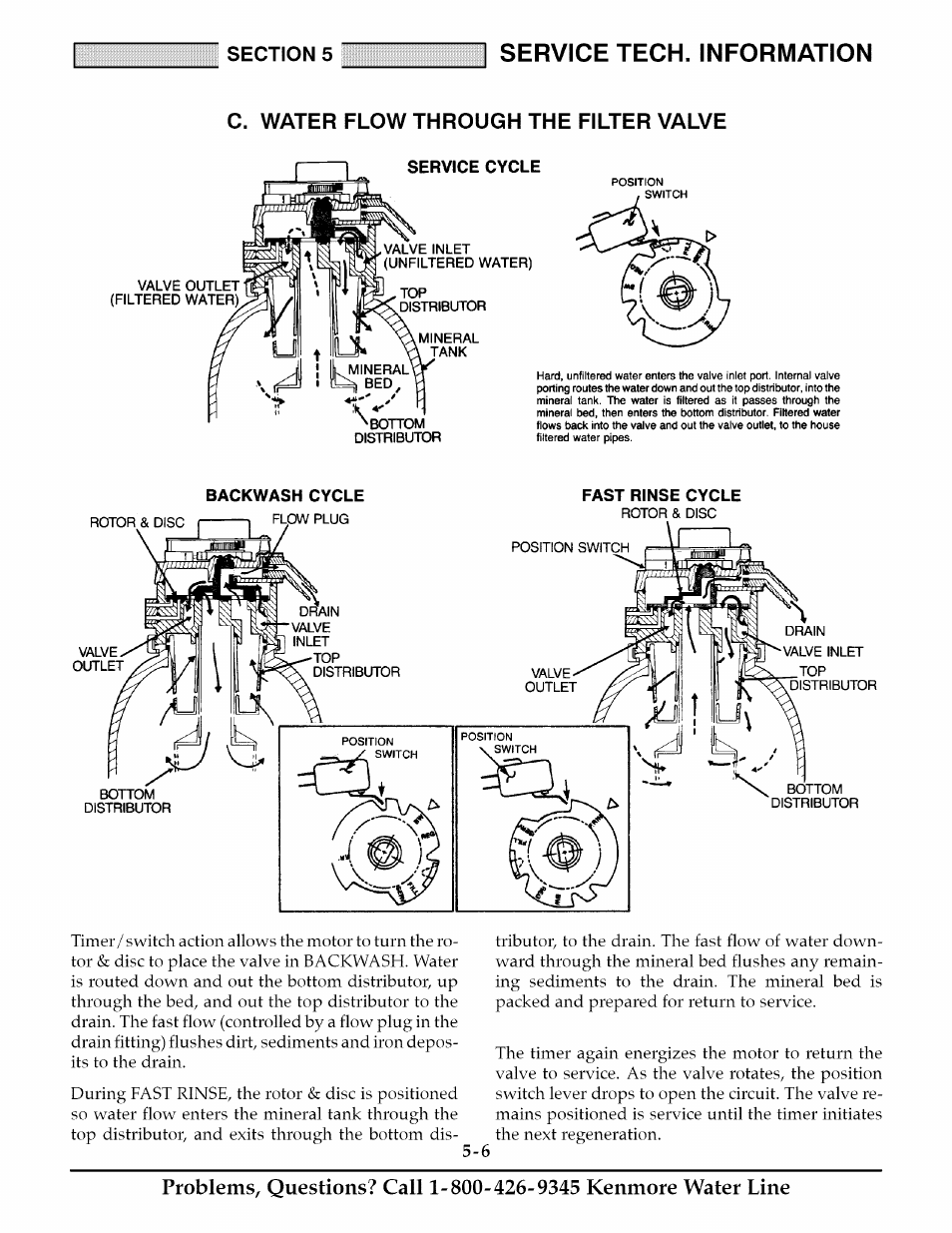 C. water flow through the filter valve, Service tech. information | Kenmore 625.348235 User Manual | Page 23 / 28