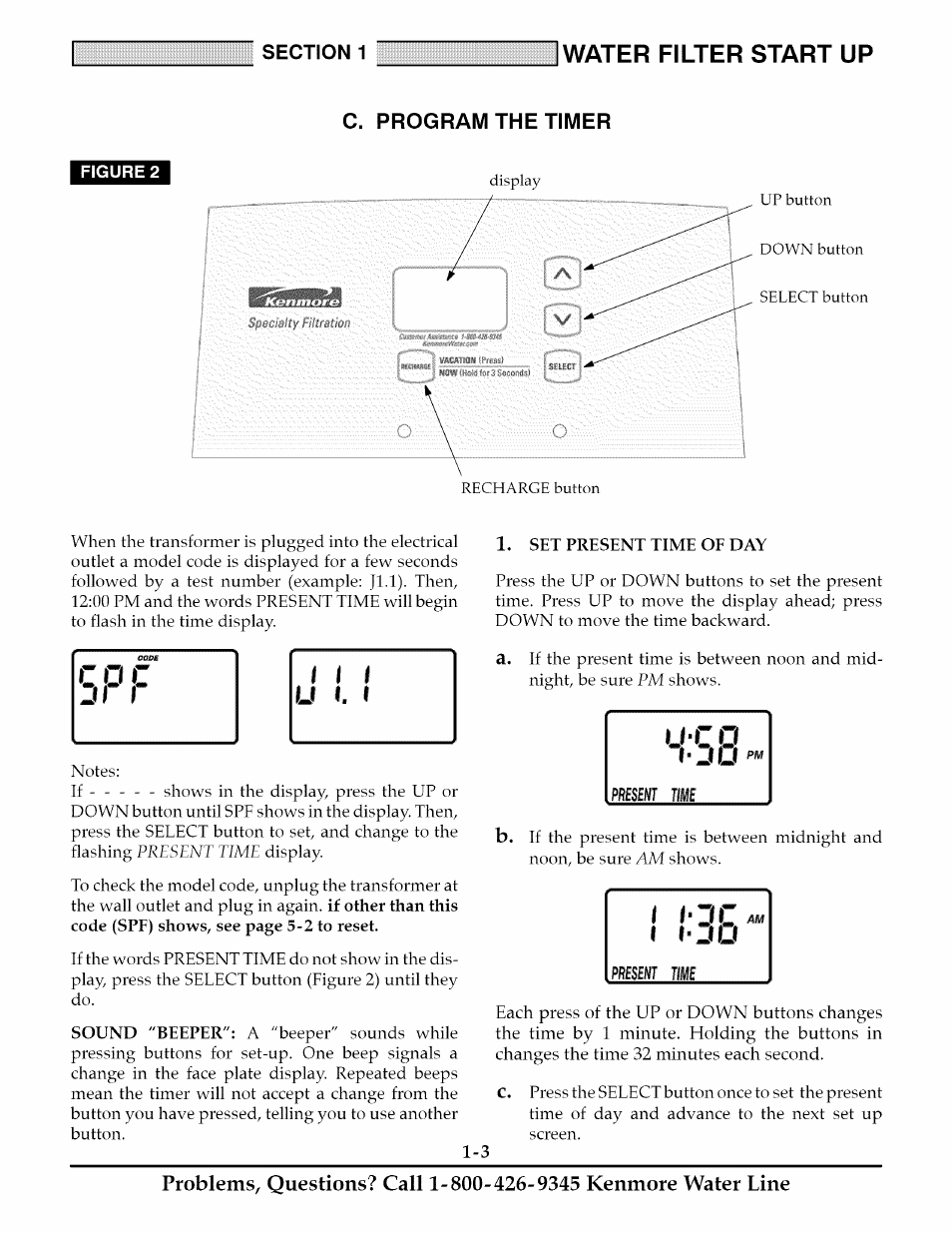 C. program the timer, Ucp 1-30, 1 loo | Water filter start up | Kenmore 625.348235 User Manual | Page 6 / 28