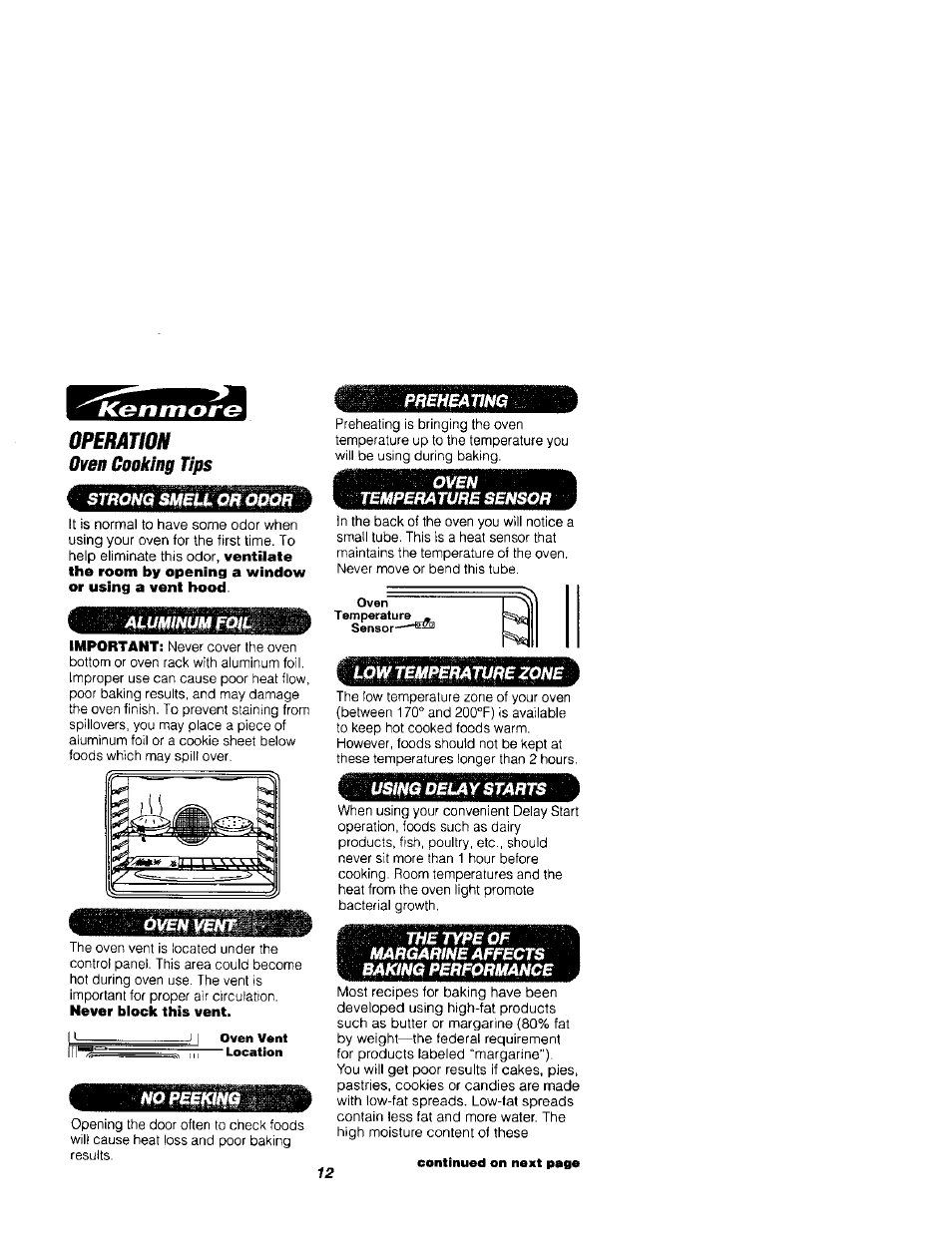 Operation, Oven cooking tips, Oven cooking tips -13 | Kenmore 911.41789 User Manual | Page 12 / 28