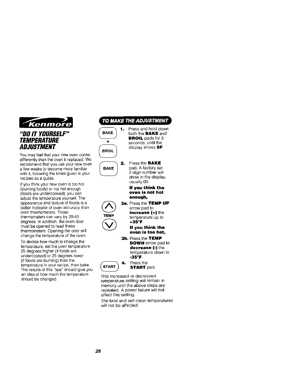 Do it yourself” temperature, Adjustment, Do it yourself” temperature adjustment | Kenmore 911.41789 User Manual | Page 26 / 28