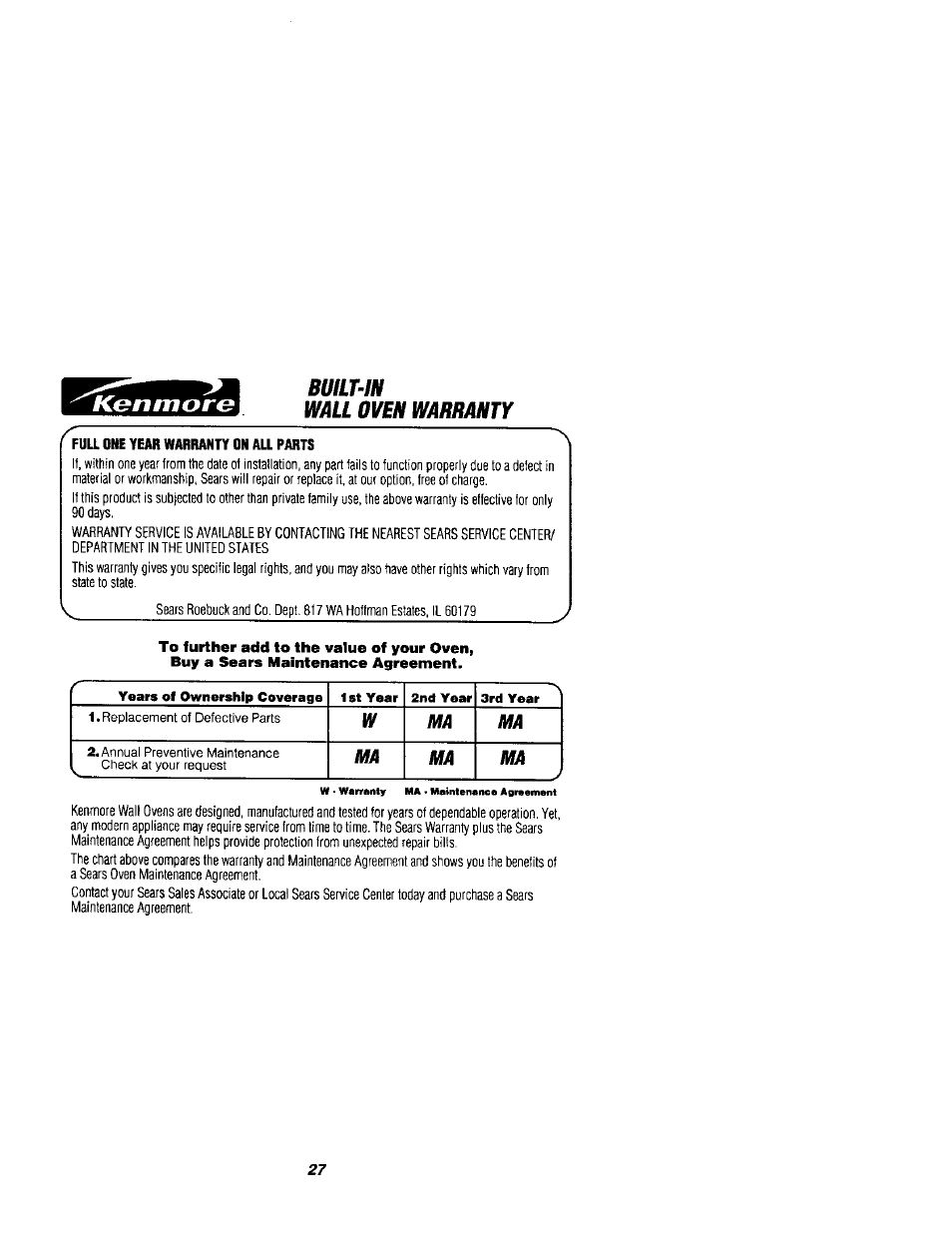 Buílpin, Wall oven warranty, Buílpin wall oven warranty | Kenmore 911.41789 User Manual | Page 27 / 28