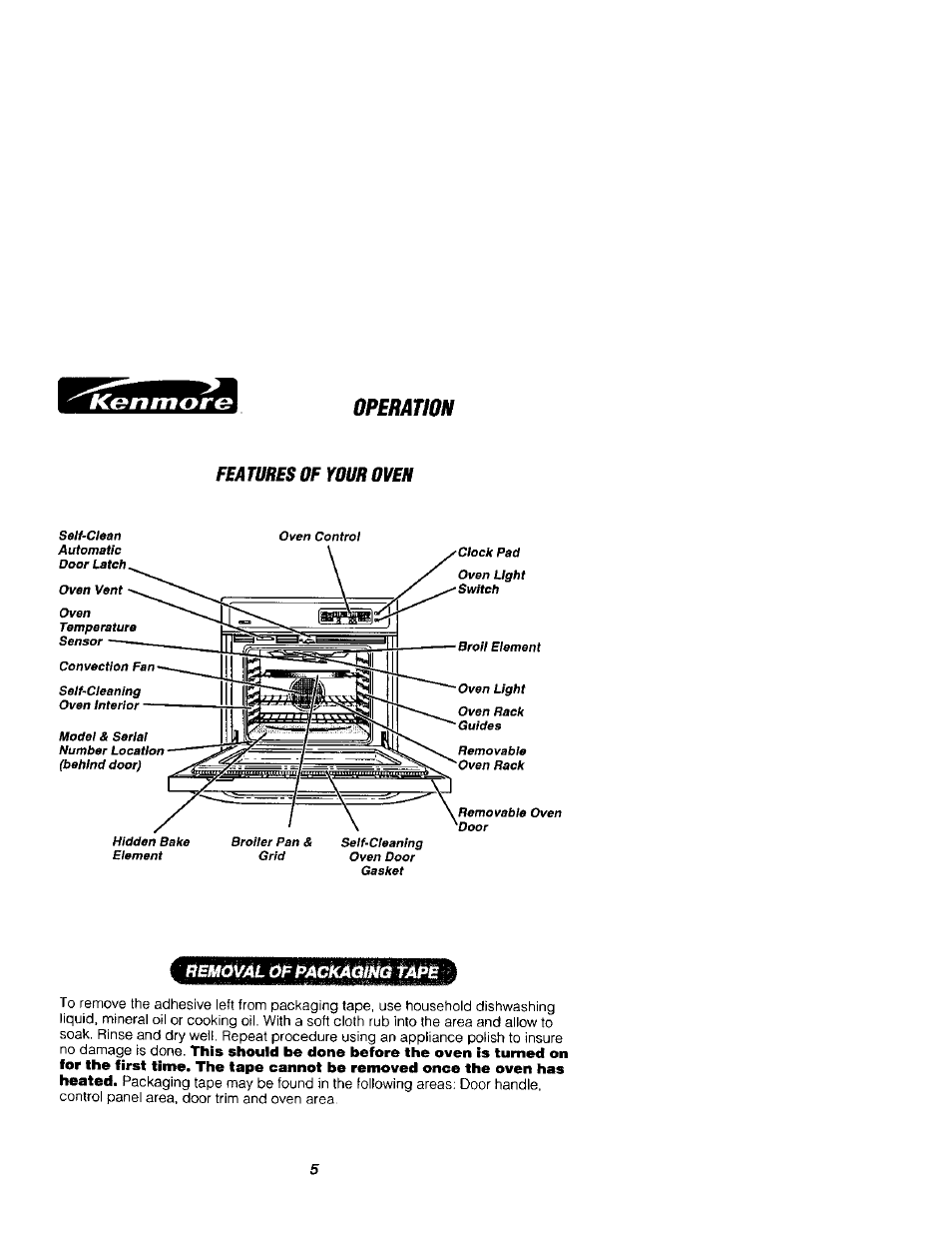 Features of your oven, Operation | Kenmore 911.41789 User Manual | Page 5 / 28