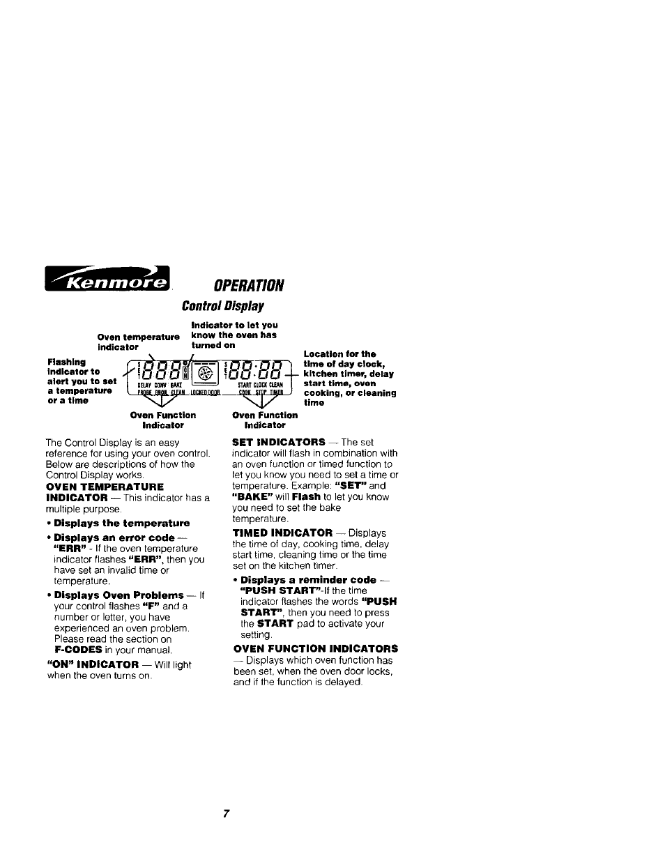 Control display, Füu oo, Operatton | Kenmore 911.41789 User Manual | Page 7 / 28