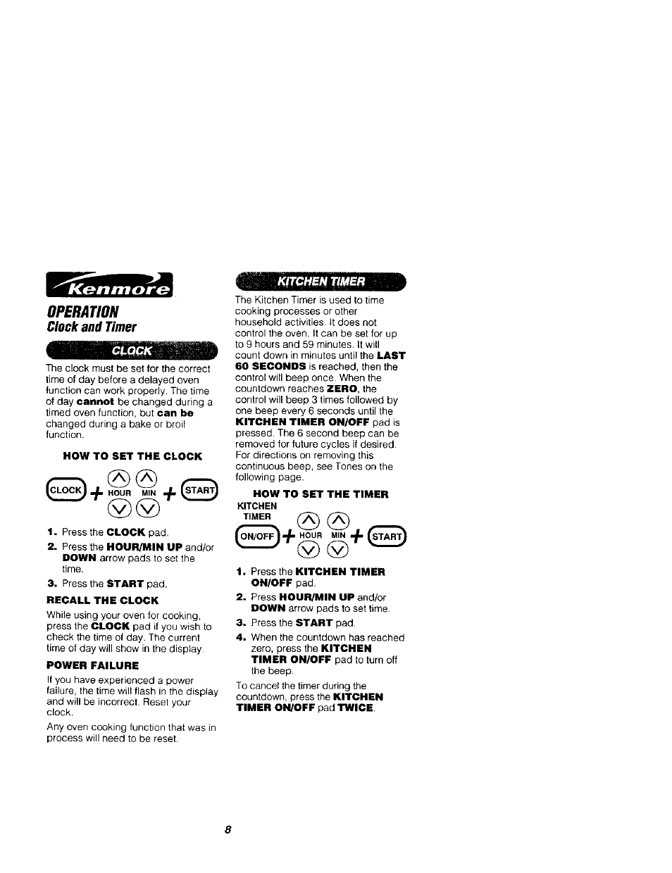 Operation, Clock and timer, Kirchmjmr | Kenmore 911.41789 User Manual | Page 8 / 28