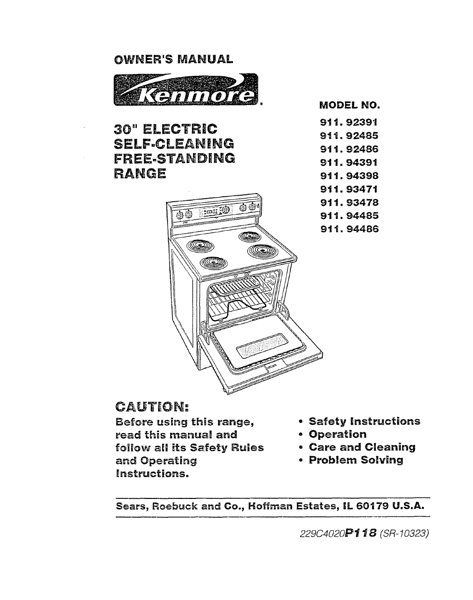 Kenmore 911.92485 User Manual | 28 pages