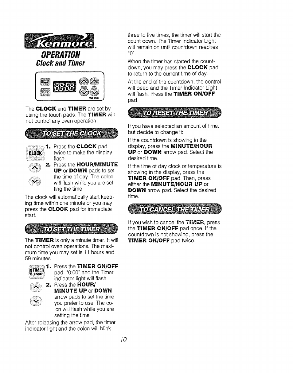 Operation, Clock and timer | Kenmore 911.92485 User Manual | Page 10 / 28