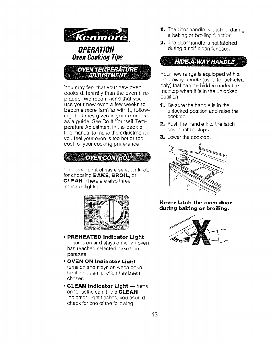 Éjjlíii, Oven cooking tips, Op£rat¡ún | Oventembèbàture adjustment | Kenmore 911.92485 User Manual | Page 13 / 28