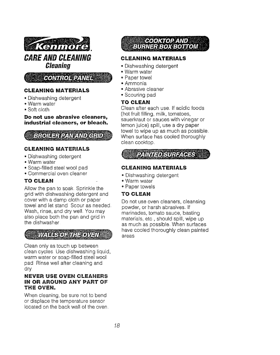 Care änd cleaning, Cieaning | Kenmore 911.92485 User Manual | Page 18 / 28