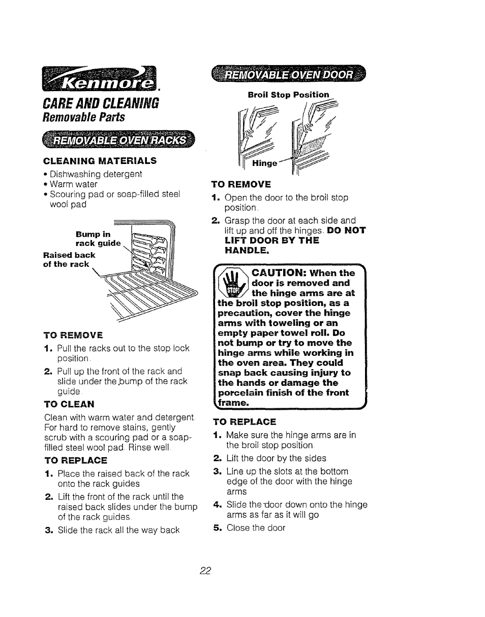 Care and cleaning, Removable parts | Kenmore 911.92485 User Manual | Page 22 / 28