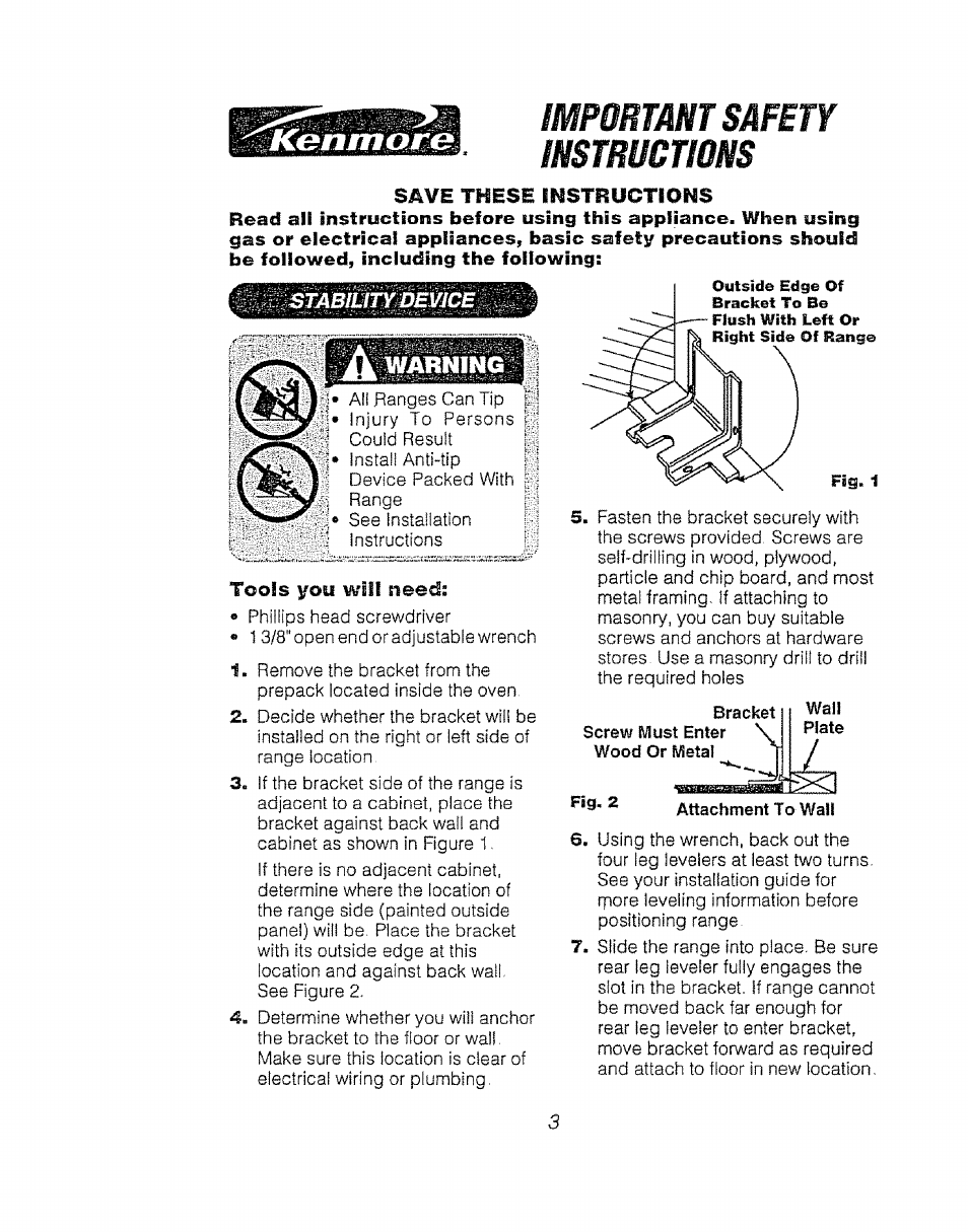 Important safety, Instructions, Important safety instructions | Warning | Kenmore 911.92485 User Manual | Page 3 / 28