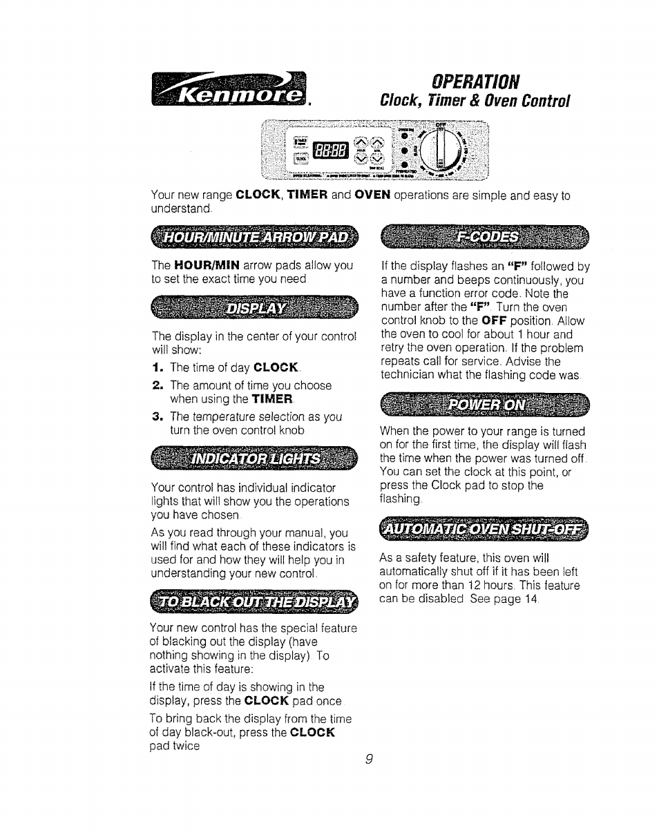 Operation, Clock, timer & oven control | Kenmore 911.92485 User Manual | Page 9 / 28