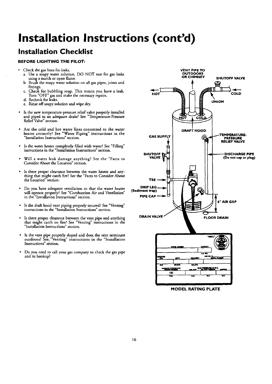 Installation checklist, Installation instructions (cont'd), R—i i | Kenmore ECONOMIZER 153.332418 User Manual | Page 16 / 28